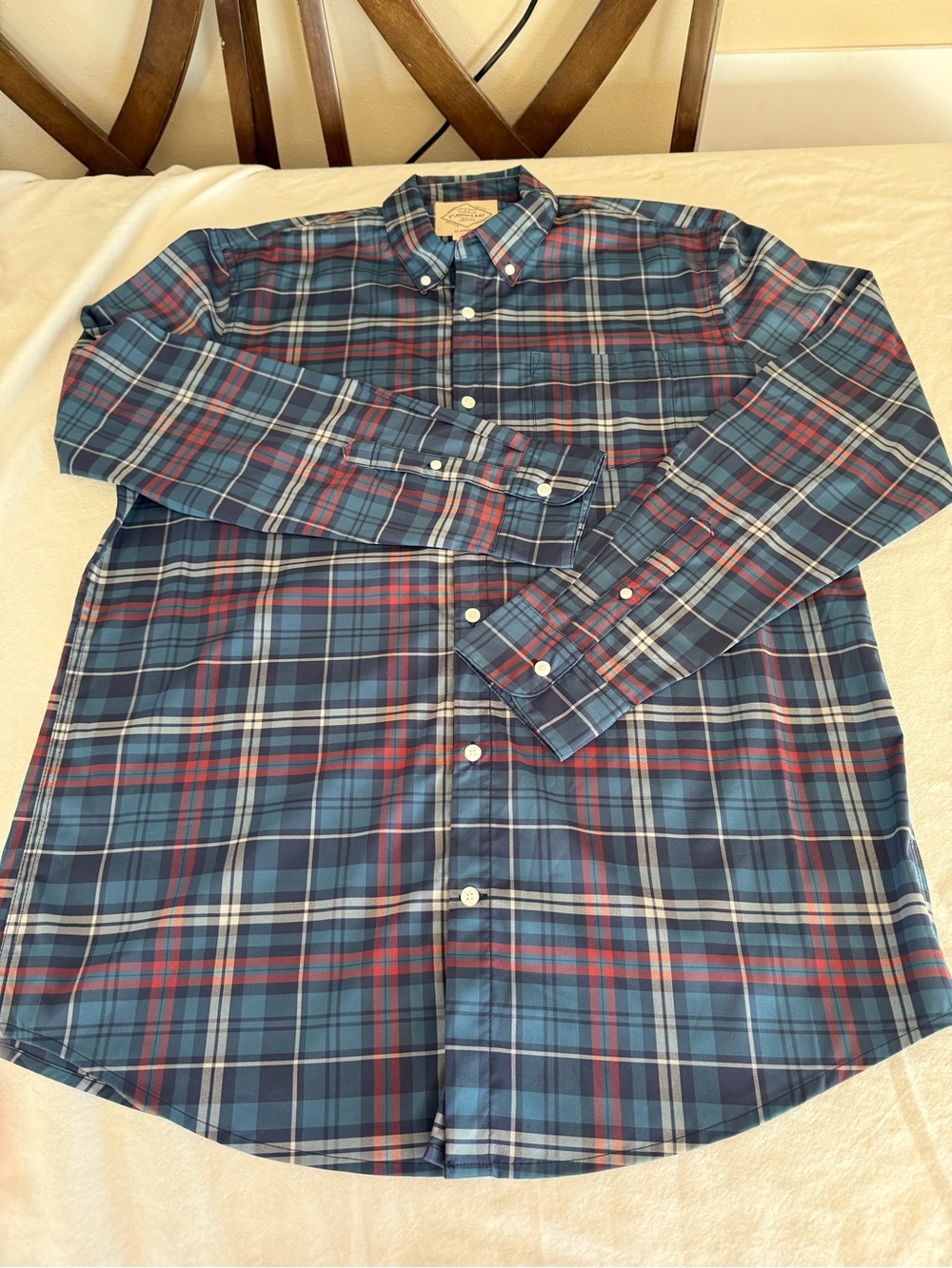 St. John's Bay Mens Blue and Red Plaid Button-Down Shirt Preppy NWT